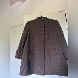 ANTONIO MELANI Dark Brown Textured A-Line Pea Coat